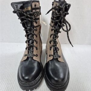 NWT Sam & Libby Black and Tan Combat Boots. Size 6